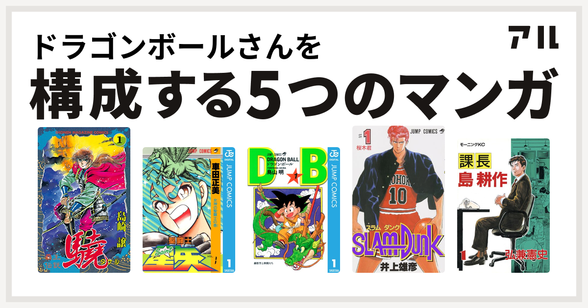 ドラゴンボールさんを構成するマンガは覇王伝説 驍 聖闘士星矢 ドラゴンボール Slam Dunk スラムダンク 課長 島耕作 私を構成する5つのマンガ アル