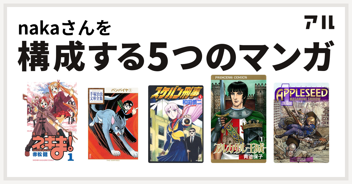 Nakaさんを構成するマンガは魔法先生ネギま バンパイヤ スケバン刑事 アルカサル 王城 アップルシード 私を構成する5つのマンガ アル