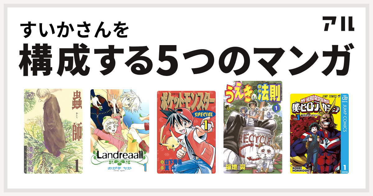 すいかさんを構成するマンガは蟲師 Landreaall ポケットモンスタースペシャル うえきの法則 僕のヒーローアカデミア 私を構成する5つのマンガ アル