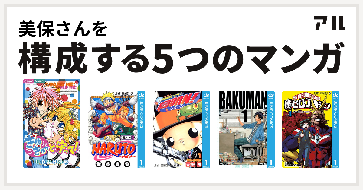 美保さんを構成するマンガはぎゅぎゅっと守って Naruto ナルト 家庭教師ヒットマンreborn バクマン 僕のヒーローアカデミア 私を構成する5つのマンガ アル