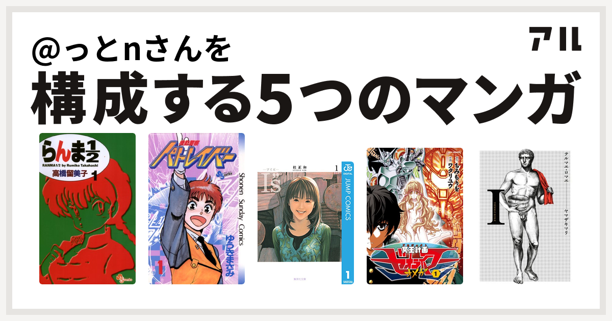 っとnさんを構成するマンガはらんま1 2 機動警察パトレイバー I S アイズ 冥王計画ゼオライマーw テルマエ ロマエ 私を構成する5つのマンガ アル