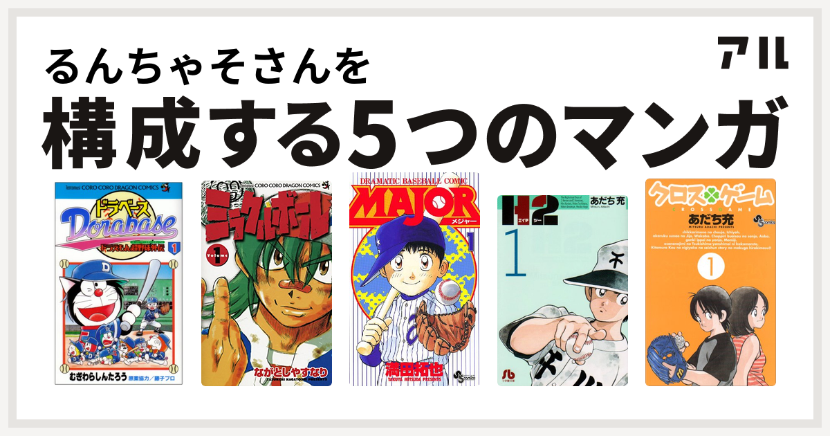 るんちゃそさんを構成するマンガはドラベース ドラえもん超野球 スーパーベースボール 外伝 ミラクルボール Major H2 クロスゲーム 私を構成する5つのマンガ アル