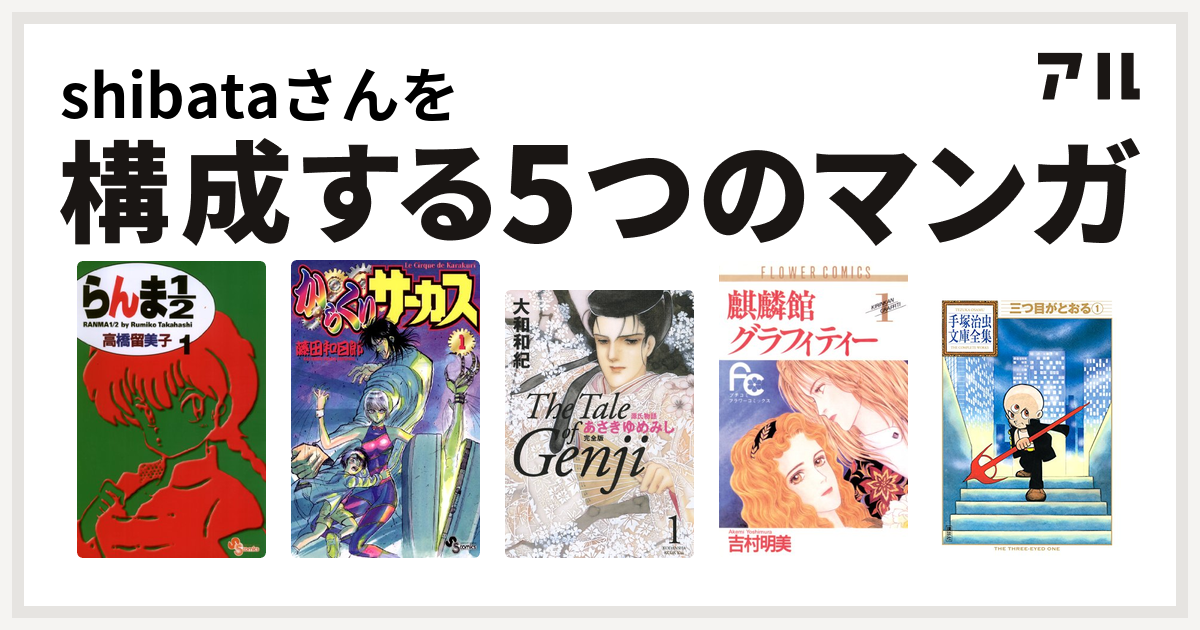 Shibataさんを構成するマンガはらんま1 2 からくりサーカス 源氏物語 あさきゆめみし 麒麟館グラフィティー 三つ目がとおる 私を構成する5つのマンガ アル