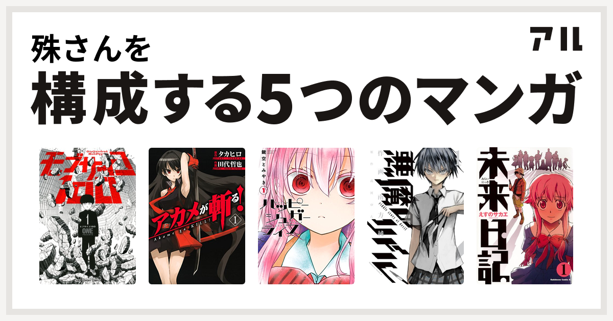 殊さんを構成するマンガはモブサイコ100 ハッピーシュガーライフ 悪魔のリドル 未来日記 私を構成する5つのマンガ アル