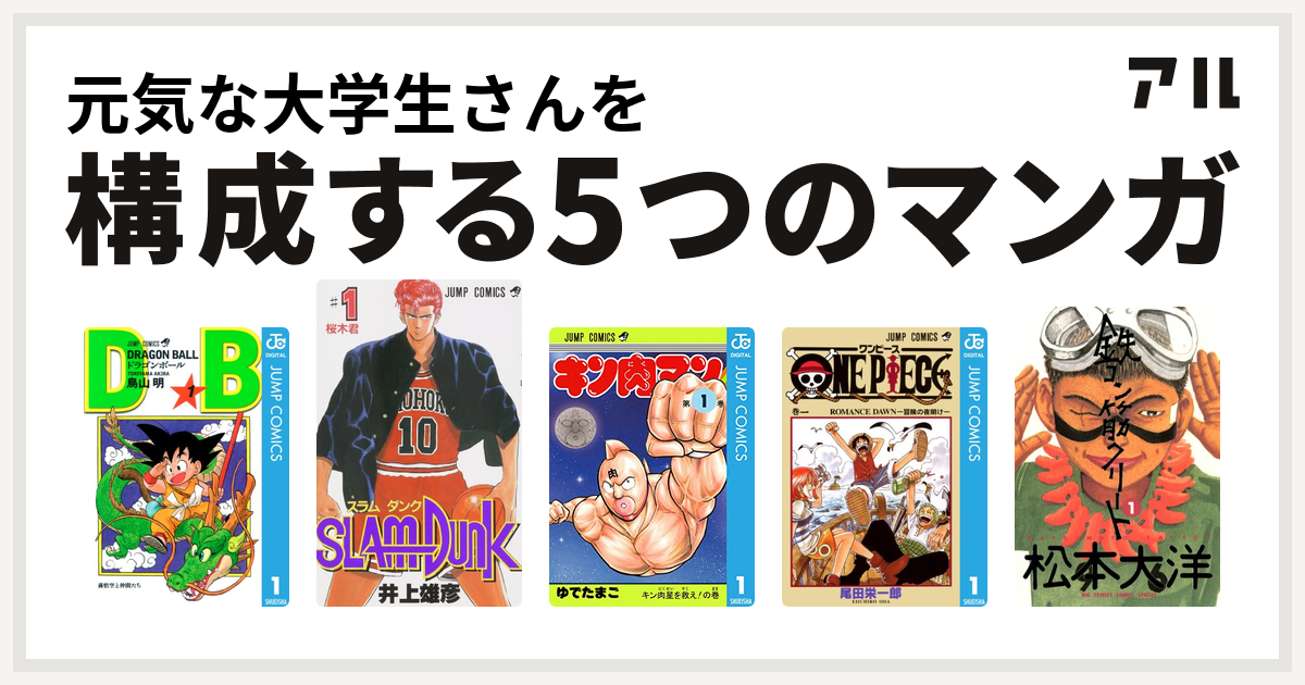 元気な大学生さんを構成するマンガはドラゴンボール Slam Dunk スラムダンク キン肉マン One Piece 鉄コン筋クリート 私を構成する5つのマンガ アル