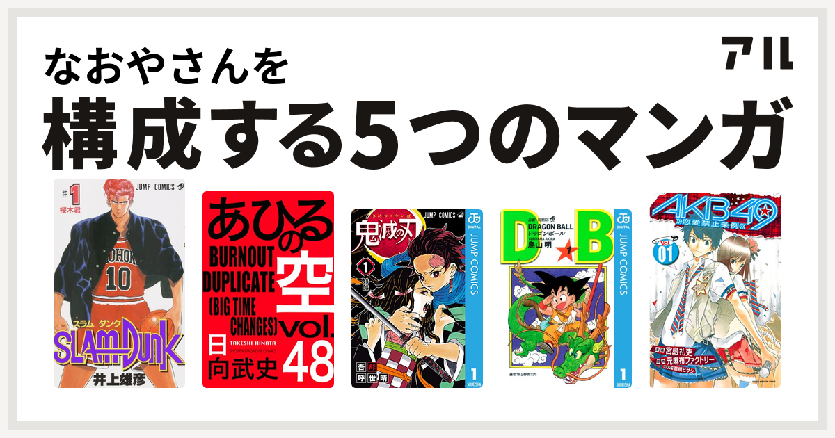 なおやさんを構成するマンガはslam Dunk スラムダンク あひるの空 The Day 鬼滅の刃 ドラゴンボール Akb49 恋愛禁止条例 私を構成する5つのマンガ アル