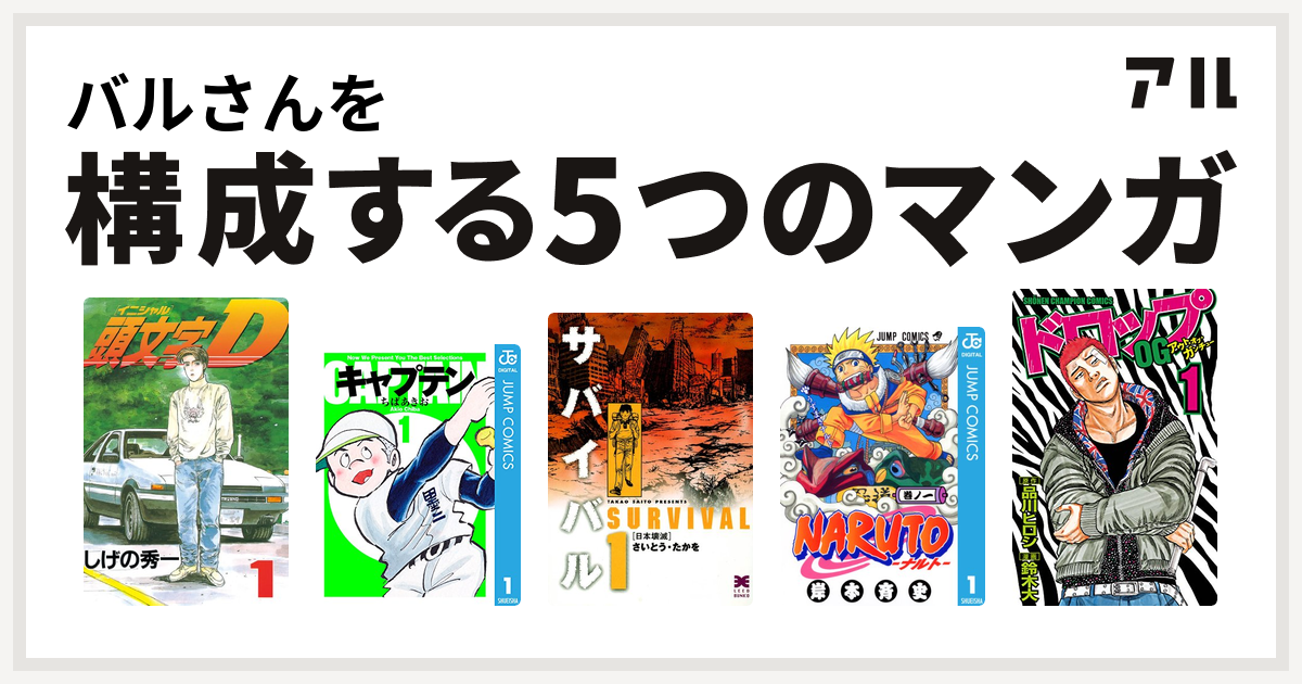 バルさんを構成するマンガは頭文字d キャプテン サバイバル Naruto ナルト ドロップog 私を構成する5つのマンガ アル