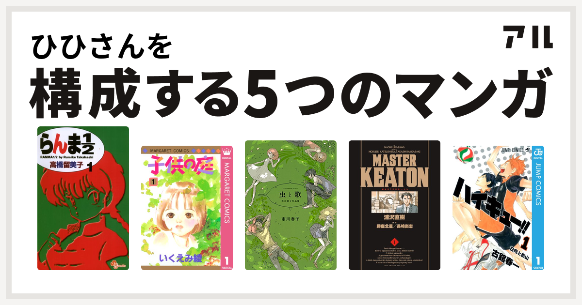 ひひさんを構成するマンガはらんま1 2 子供の庭 虫と歌 市川春子作品集 Masterキートン ハイキュー 私を構成する5つのマンガ アル