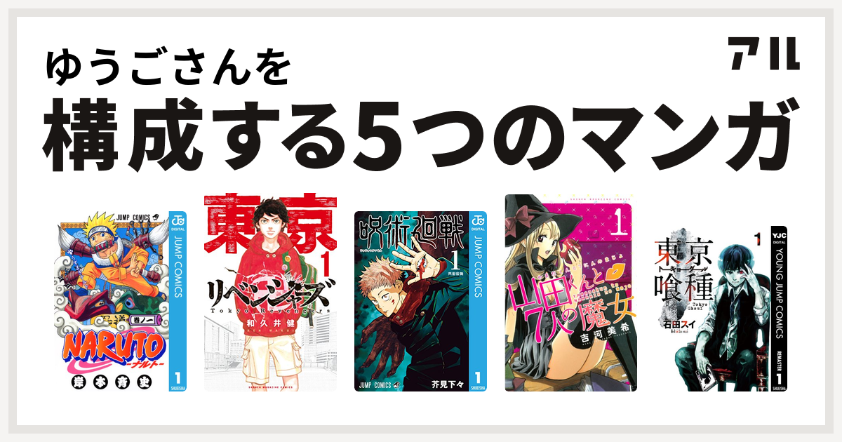 ゆうごさんを構成するマンガはnaruto ナルト 東京卍リベンジャーズ 呪術廻戦 山田くんと7人の魔女 東京喰種トーキョーグール 私を構成する5つのマンガ アル