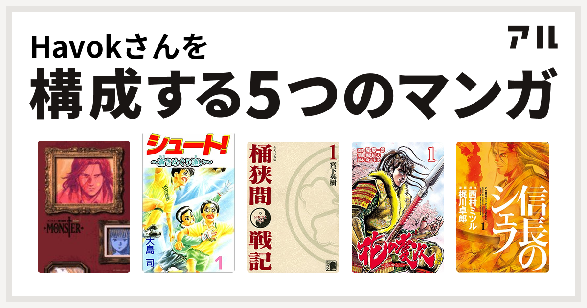 Havokさんを構成するマンガはmonster シュート センゴク外伝 桶狭間戦記 花の慶次 雲のかなたに 信長のシェフ 私を構成する5つのマンガ アル