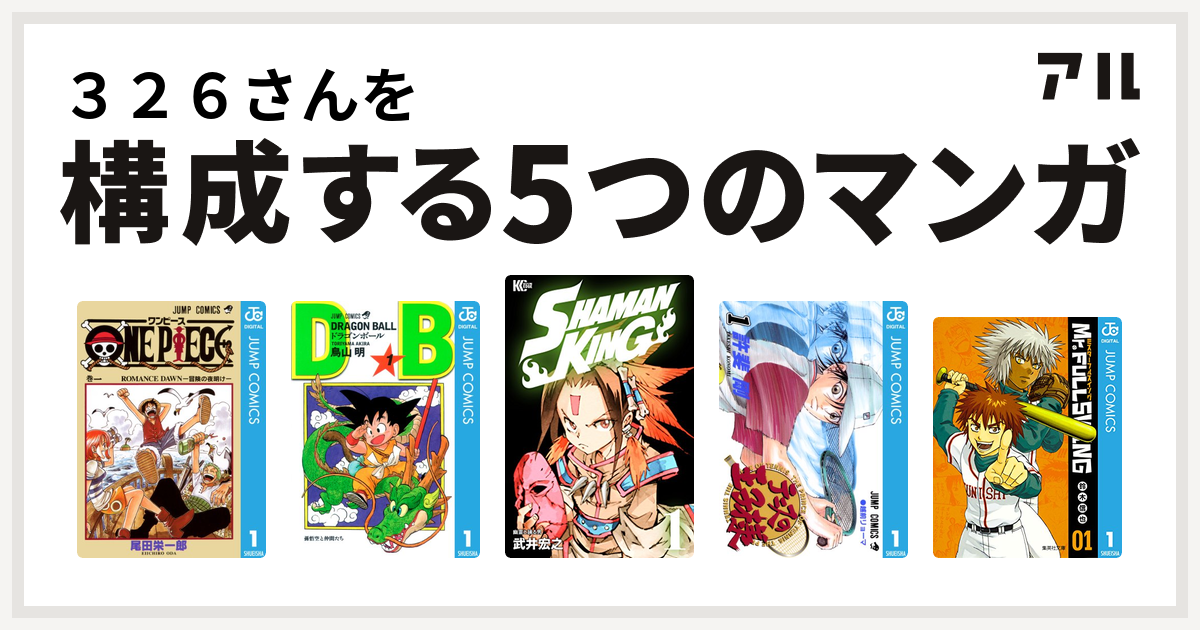 ３２６さんを構成するマンガはone Piece ドラゴンボール Shaman King シャーマンキング テニスの王子様 Mr Fullswing 私を構成する5つのマンガ アル