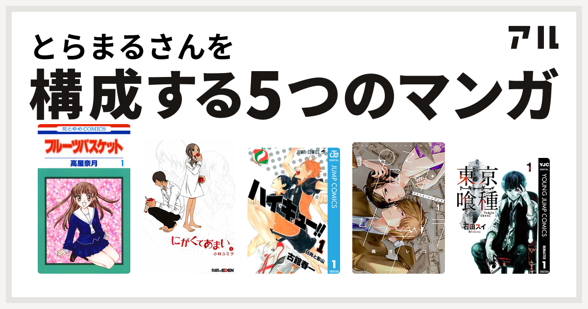 とらまるさんを構成するマンガはフルーツバスケット にがくてあまい ハイキュー プロミス シンデレラ 東京喰種トーキョーグール 私を構成する5つのマンガ アル