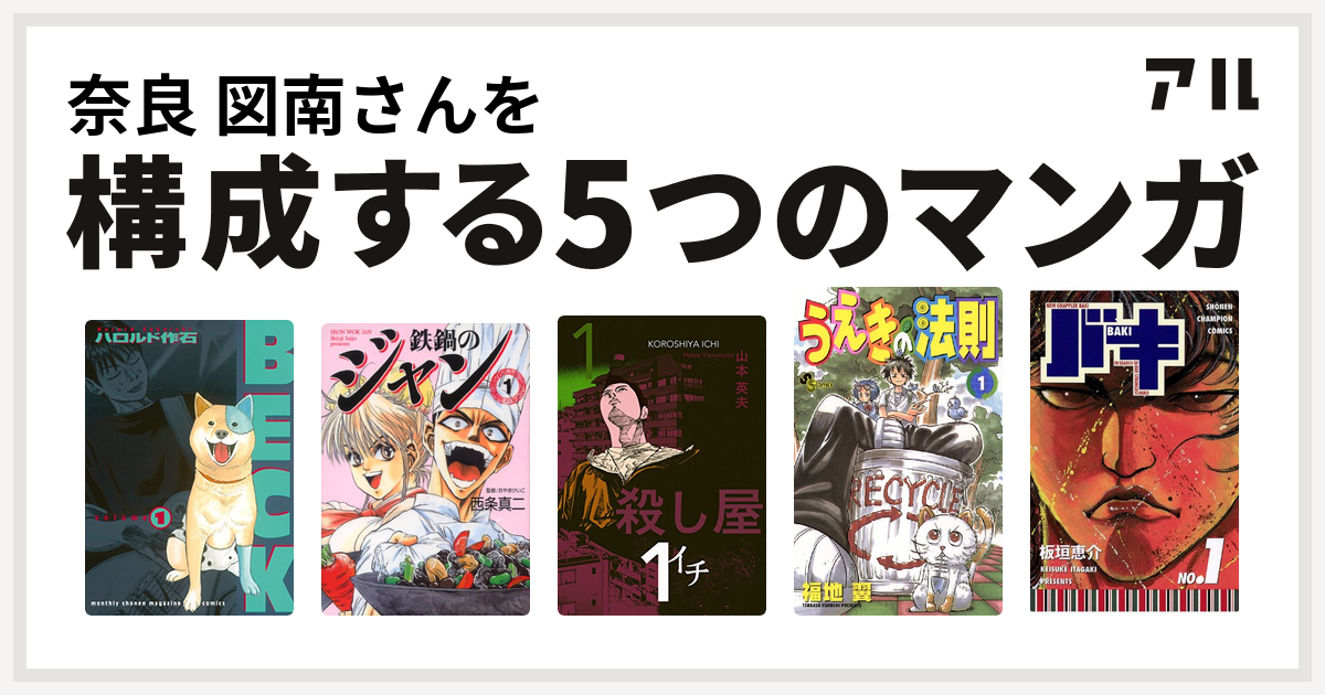 奈良 図南さんを構成するマンガはbeck 鉄鍋のジャン エムエフコミックス 殺し屋１ イチ うえきの法則 バキ 私を構成する5つのマンガ アル