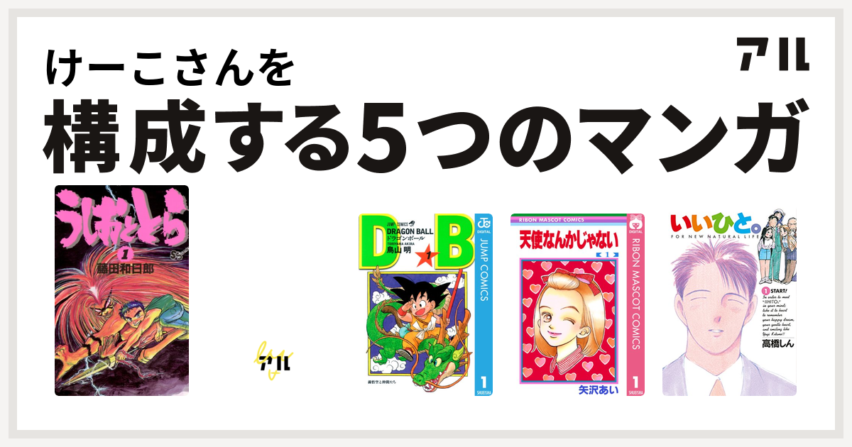 けーこさんを構成するマンガはうしおととら ドラゴンクエスト 4コマ劇場 ガンガン編 ドラゴンボール 天使なんかじゃない いいひと 私を構成する5つのマンガ アル