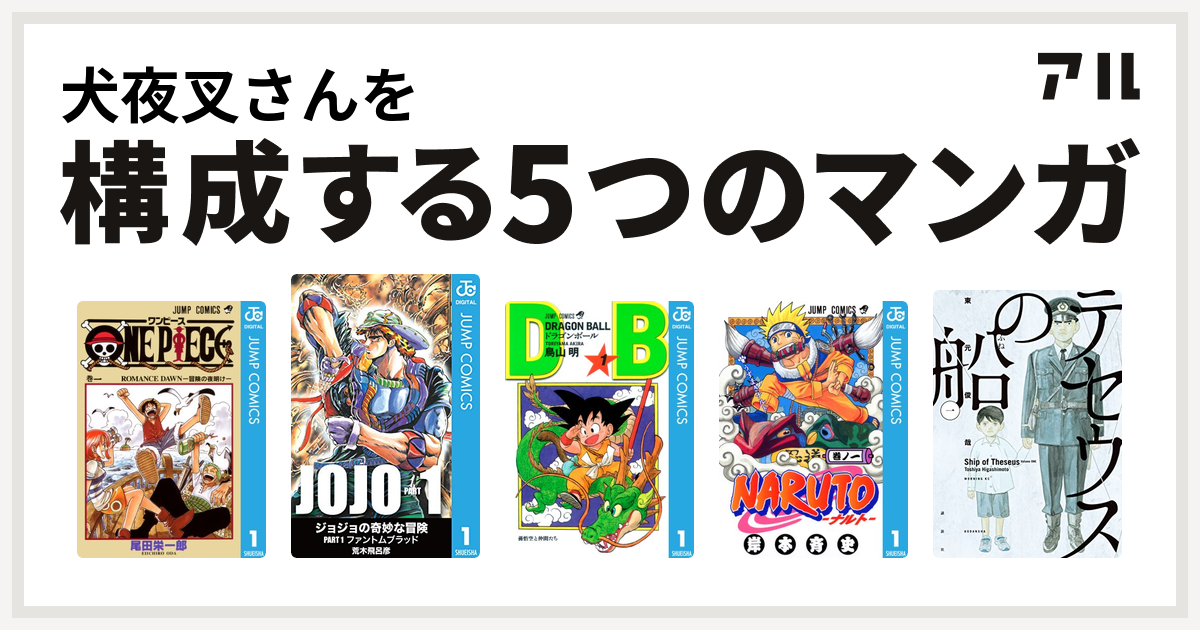 犬夜叉さんを構成するマンガはone Piece ドラゴンボール Naruto ナルト テセウスの船 私を構成する5つのマンガ アル