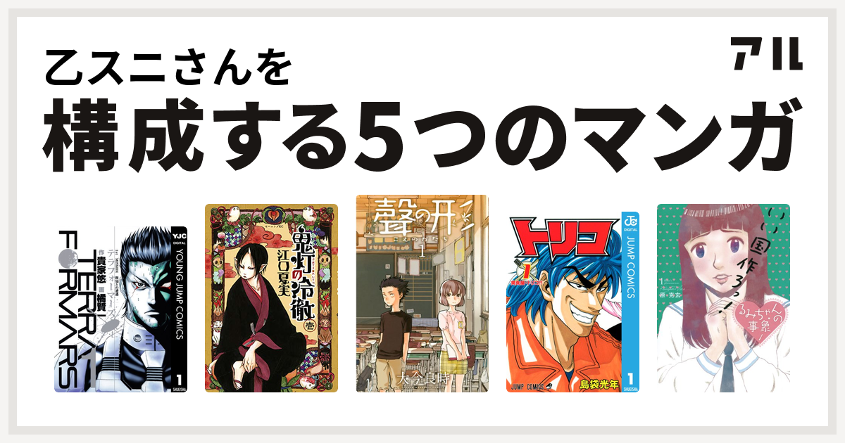 乙スニさんを構成するマンガはテラフォーマーズ 鬼灯の冷徹 聲の形 トリコ るみちゃんの事象 私を構成する5つのマンガ アル