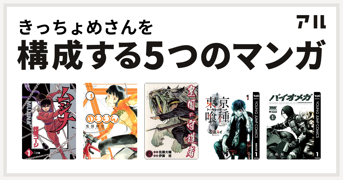 きっちょめさんを構成するマンガはムジナ のりりん 皇国の守護者 東京喰種トーキョーグール Biomega 私を構成する5つのマンガ アル