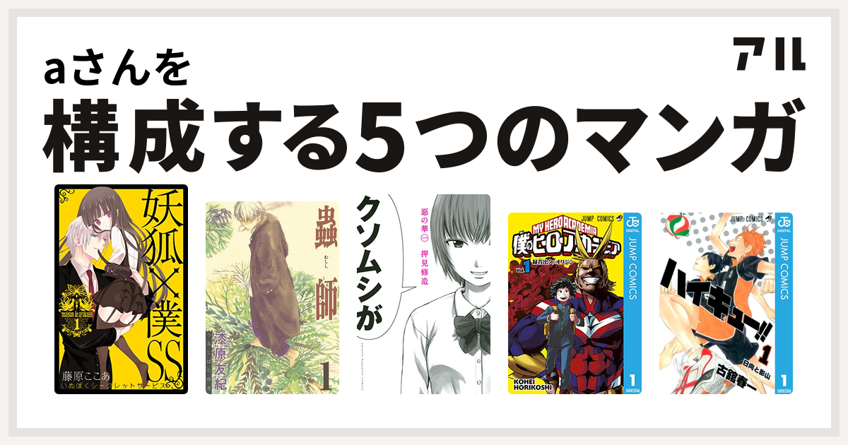 Aさんを構成するマンガは妖狐 僕ss 蟲師 惡の華 僕のヒーローアカデミア ハイキュー 私を構成する5つのマンガ アル