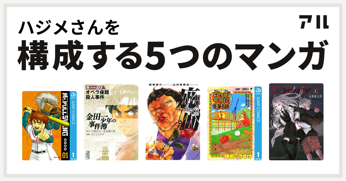 ハジメさんを構成するマンガはmr Fullswing 金田一少年の事件簿 バキ外伝 疵面 スカーフェイス 増田こうすけ劇場 ギャグマンガ日和 ヨルムンガンド 私を構成する5つのマンガ アル