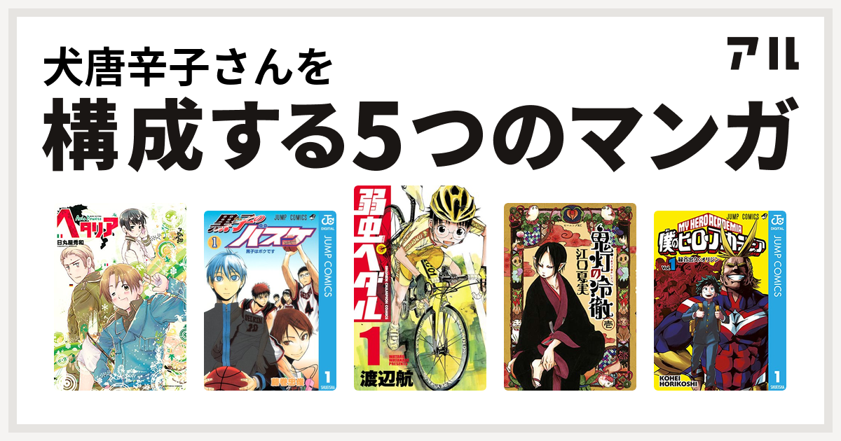 犬唐辛子さんを構成するマンガはヘタリア 黒子のバスケ 弱虫ペダル 鬼灯の冷徹 僕のヒーローアカデミア 私を構成する5つのマンガ アル