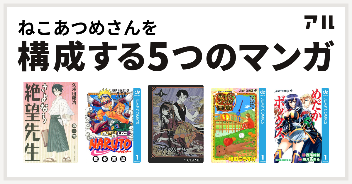 ねこあつめさんを構成するマンガはさよなら絶望先生 Naruto ナルト Xxxholic 増田こうすけ劇場 ギャグマンガ日和 めだかボックス 私を構成する5つのマンガ アル