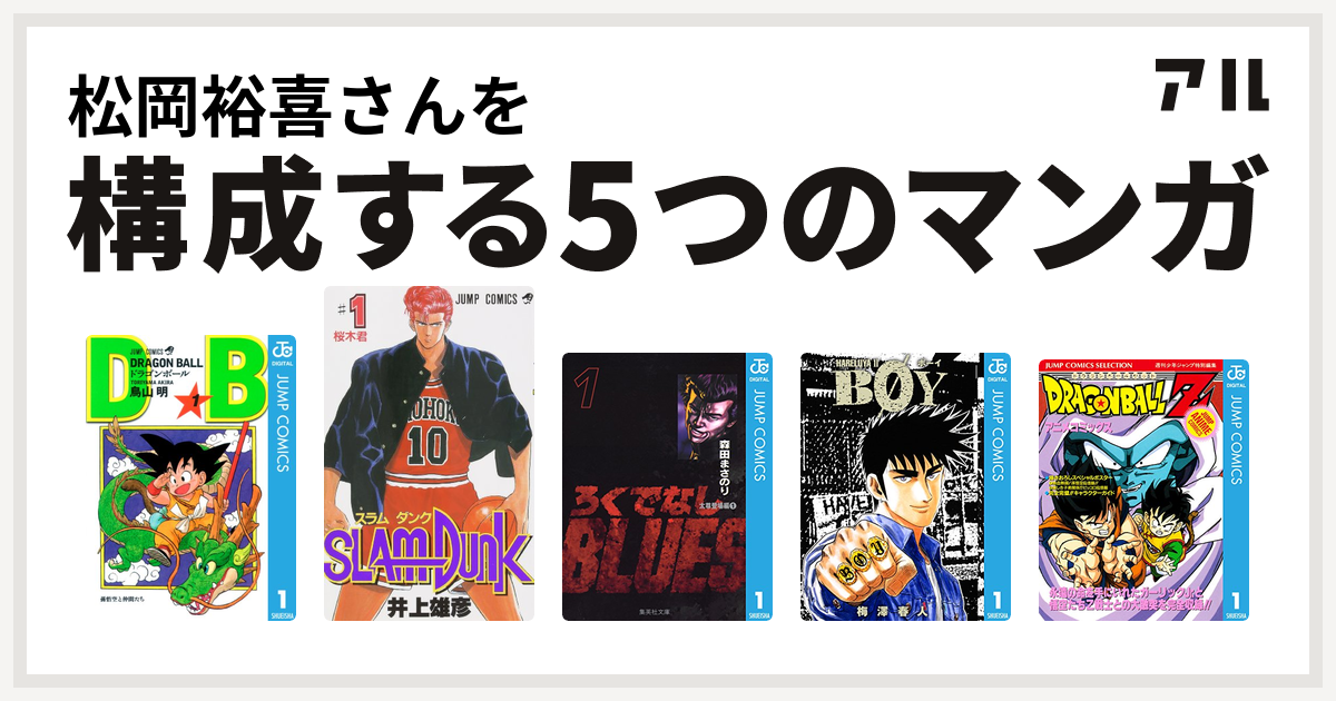 松岡裕喜さんを構成するマンガはドラゴンボール Slam Dunk スラムダンク ろくでなしblues Boy ドラゴンボールz アニメコミックス 私を構成する5つのマンガ アル