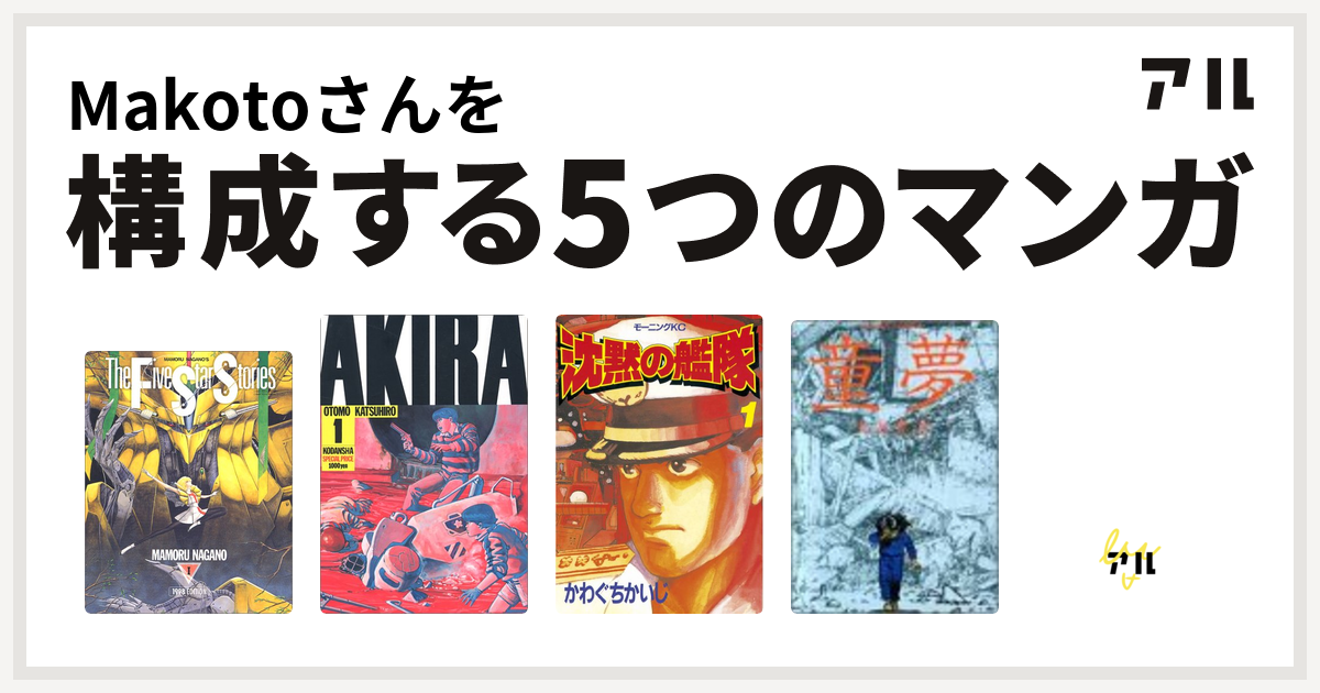 Makotoさんを構成するマンガはファイブスター物語 Akira 沈黙の艦隊 童夢 フール フォー ザ シティ 私を構成する5つのマンガ アル