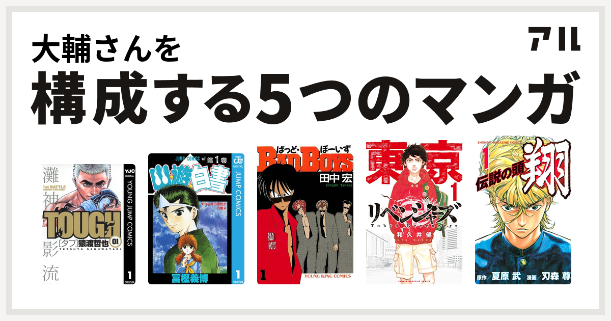 大輔さんを構成するマンガはtough タフ 幽遊白書 Badboys 東京卍リベンジャーズ 伝説の頭 翔 私を構成する5つのマンガ アル