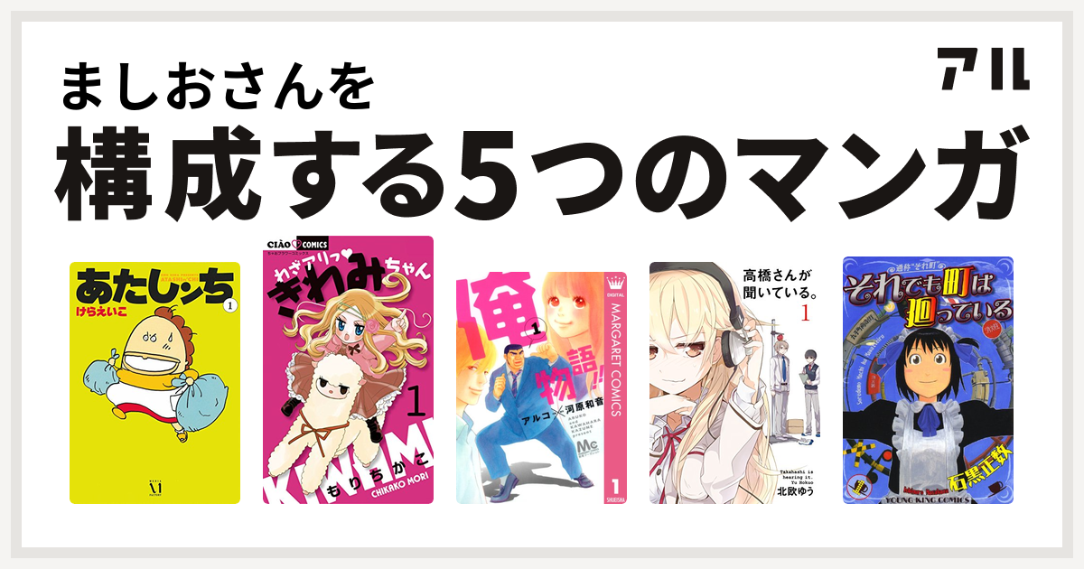 ましおさんを構成するマンガはあたしンち わざアリっ きわみちゃん 俺物語 高橋さんが聞いている それでも町は廻っている 私を構成する5つのマンガ アル