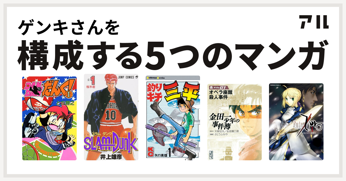 ゲンキさんを構成するマンガはdandanだんく Slam Dunk スラムダンク 釣りキチ三平 金田一少年の事件簿 Fate Zero 私を構成する5つのマンガ アル