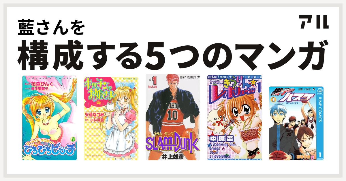 藍さんを構成するマンガはぴちぴちピッチ キッチンのお姫さま Slam Dunk スラムダンク きらりん レボリューション 黒子のバスケ 私を構成する5つのマンガ アル