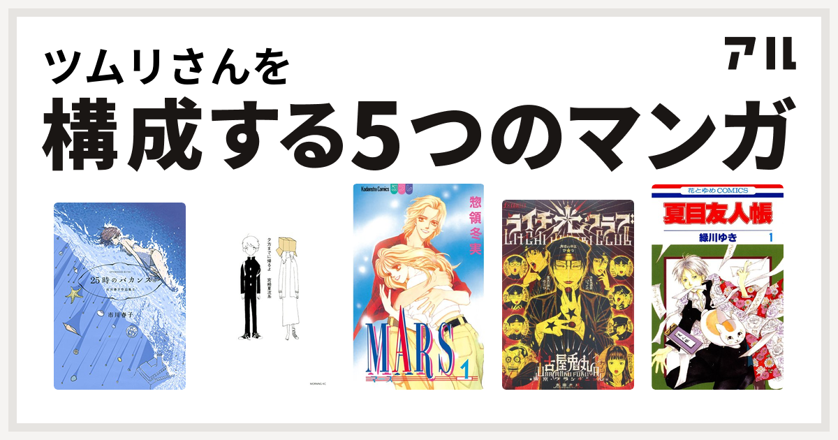 ツムリさんを構成するマンガは25時のバカンス 市川春子作品集ii 夕方までに帰るよ Mars ライチ 光クラブ 夏目友人帳 私を構成する5つのマンガ アル