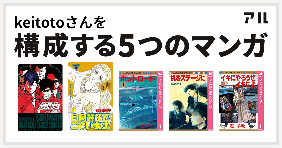 Keitotoさんを構成するマンガは湘南爆走族 白鳥麗子でございます ホットロード 机をステージに イキにやろうぜイキによ 私を構成する5つの マンガ アル