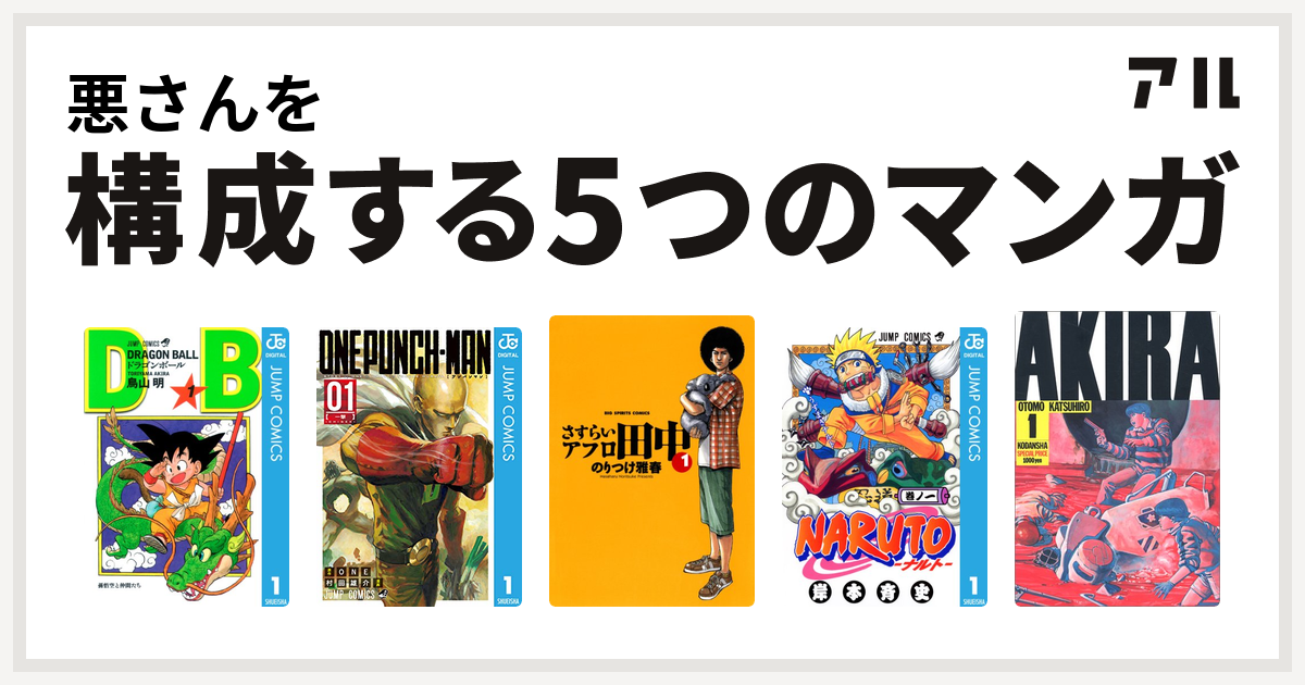 悪さんを構成するマンガはドラゴンボール ワンパンマン さすらいアフロ田中 Naruto ナルト Akira 私を構成する5つのマンガ アル