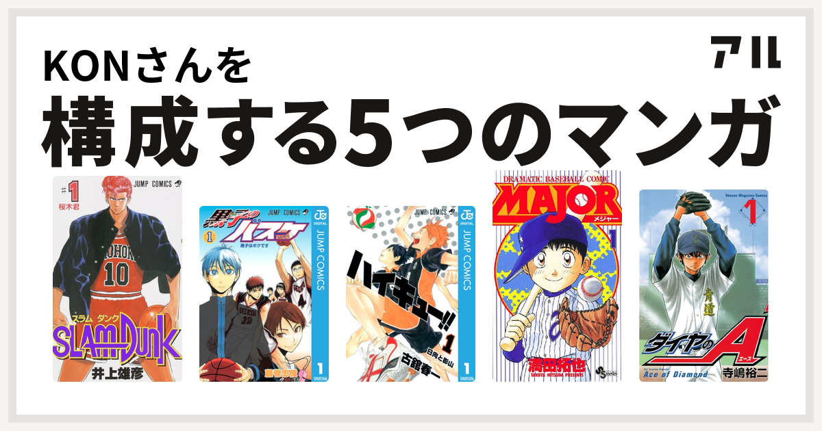 Konさんを構成するマンガはslam Dunk スラムダンク 黒子のバスケ ハイキュー Major ダイヤのa 私を構成する5つのマンガ アル