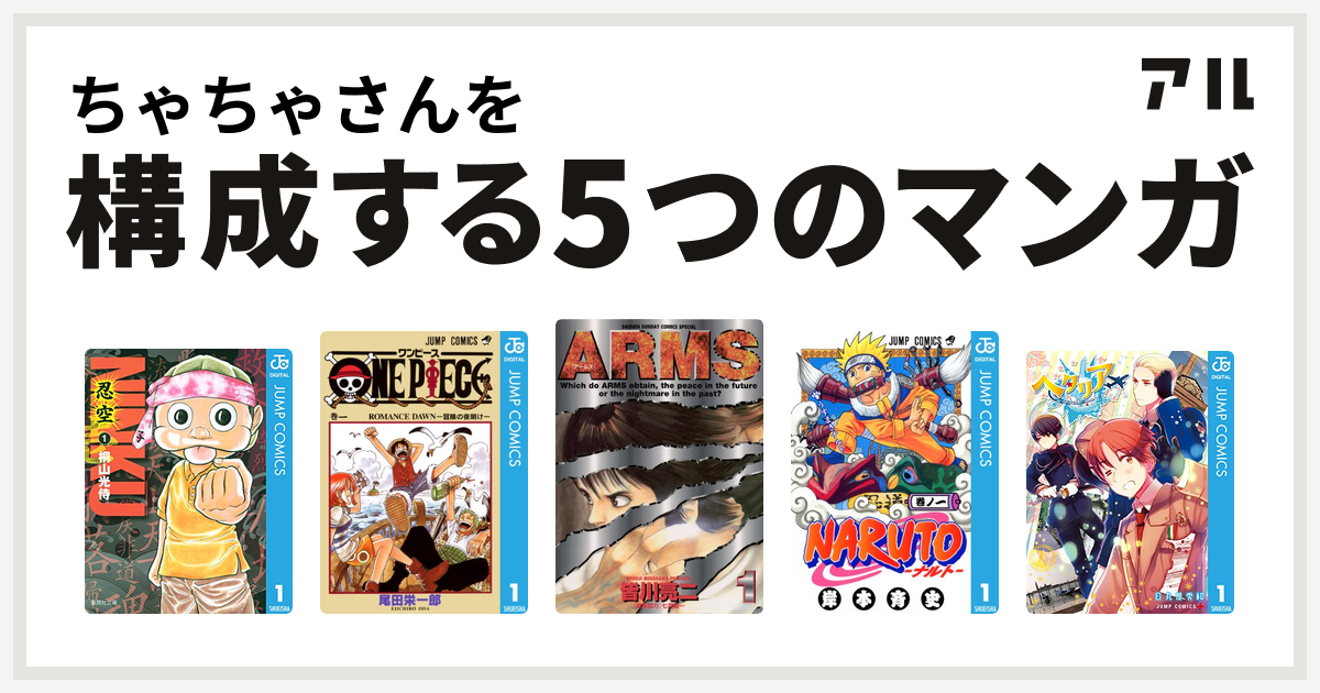 ちゃちゃさんを構成するマンガは忍空 One Piece Arms Naruto ナルト ヘタリア World Stars 私を構成する5つのマンガ アル