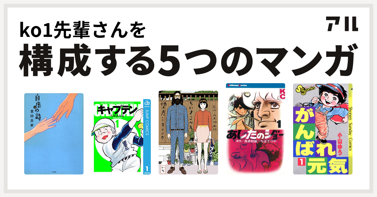 Ko1先輩さんを構成するマンガは自虐の詩 キャプテン ちいさこべえ あしたのジョー がんばれ元気 私を構成する5つのマンガ アル