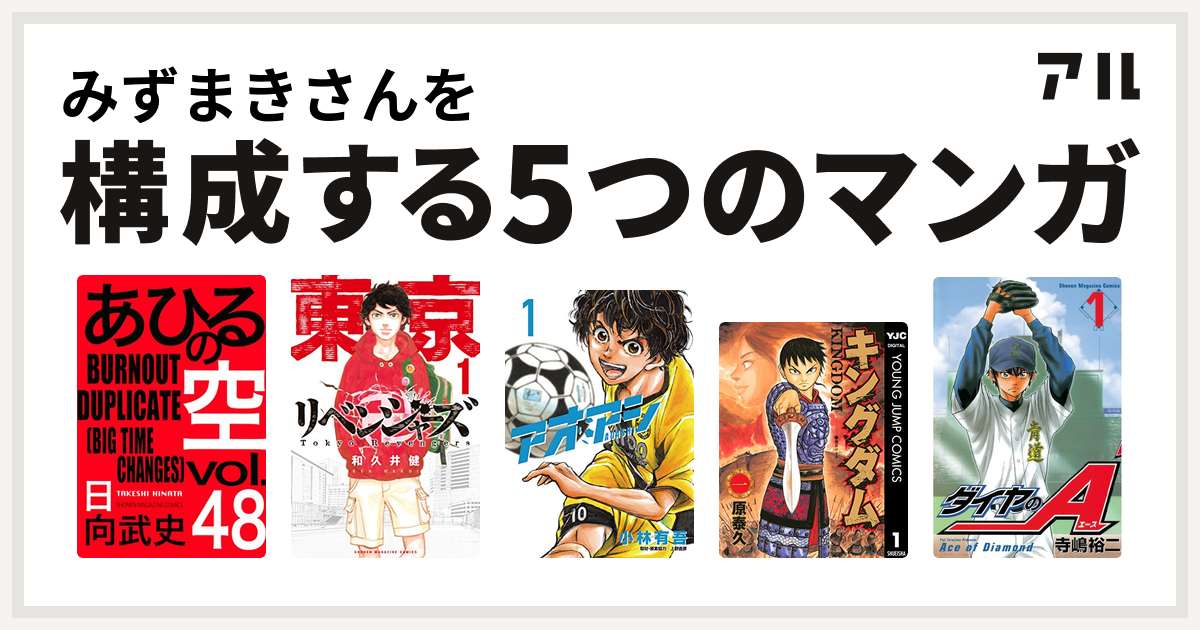 みずまきさんを構成するマンガはあひるの空 The Day 東京卍リベンジャーズ アオアシ キングダム ダイヤのa 私を構成する5つのマンガ アル