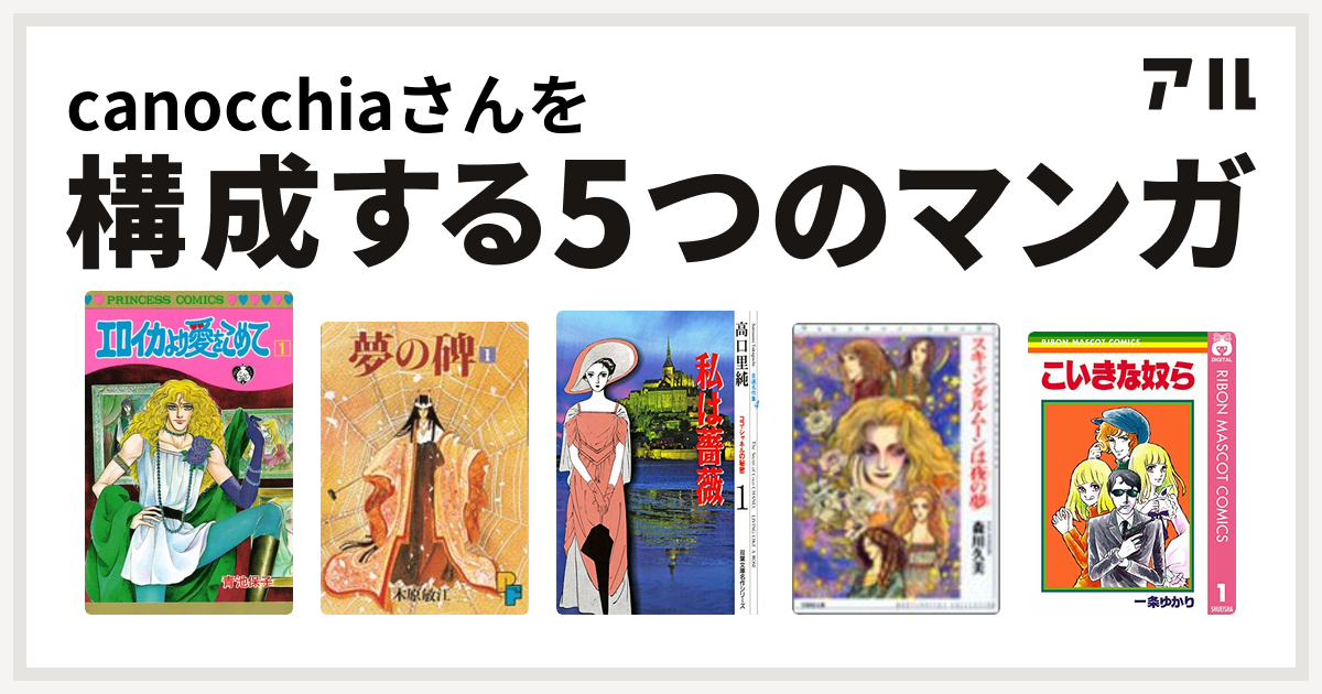 Canocchiaさんを構成するマンガはエロイカより愛をこめて 夢の碑 高口里純自選名作集 スキャンダル ムーンは夜の夢 こいきな奴ら 私を構成する5つのマンガ アル