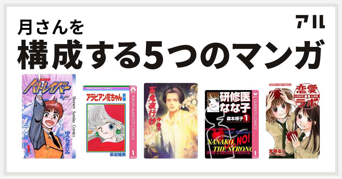 月さんを構成するマンガは機動警察パトレイバー アラビアン花ちゃん 百鬼夜行抄 研修医 なな子 恋愛ラボ 私を構成する5つのマンガ アル