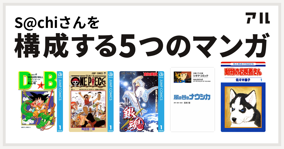 S Chiさんを構成するマンガはドラゴンボール One Piece 銀魂 風の谷のナウシカ 動物のお医者さん 私を構成する5つのマンガ アル