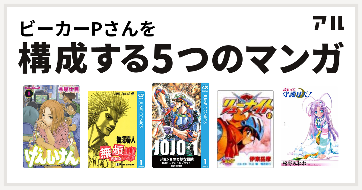 ビーカーpさんを構成するマンガはげんしけん 無頼男 ブレーメン 覇王大系リューナイト まもって守護月天 私を構成する5つのマンガ アル