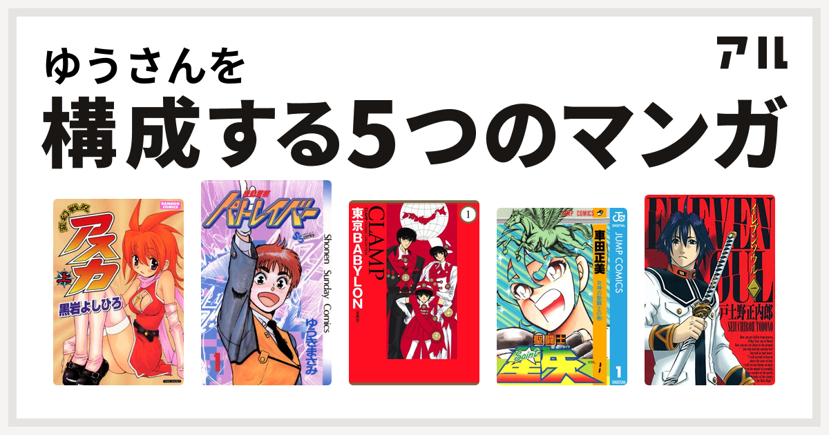 ゆうさんを構成するマンガは変幻戦忍アスカ 機動警察パトレイバー 東京babylon 聖闘士星矢 イレブンソウル 私を構成する5つのマンガ アル