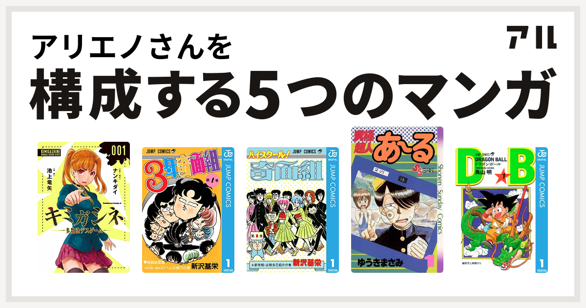 アリエノさんを構成するマンガはキミガシネ 多数決デスゲーム 3年奇面組 ハイスクール 奇面組 究極超人あ る ドラゴンボール 私を構成する5つのマンガ アル