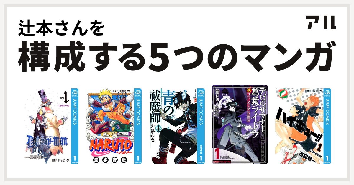 辻本さんを構成するマンガはd Gray Man Naruto ナルト 青の祓魔師 デビルサマナー葛葉ライドウ対コドクノマレビト ハイキュー 私を構成する5つのマンガ アル