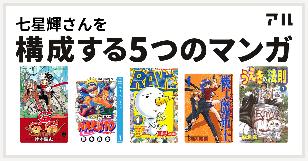 七星輝さんを構成するマンガは666 サタン Naruto ナルト Rave 機工魔術士 Enchanter うえきの法則 私を構成する5つのマンガ アル