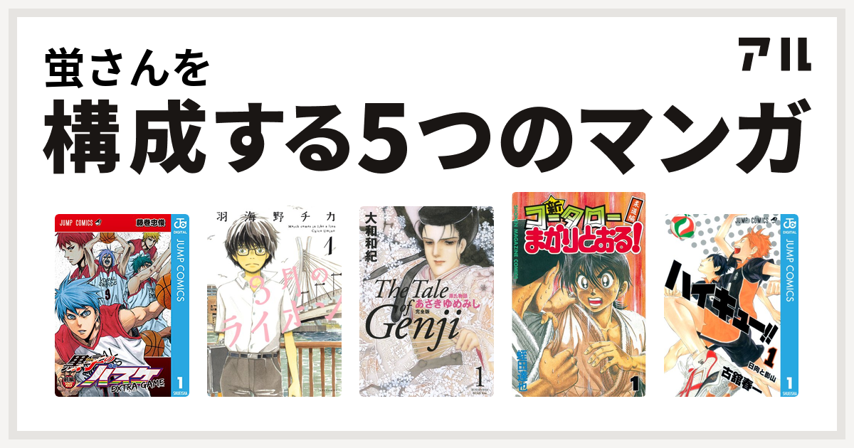 蛍さんを構成するマンガは黒子のバスケ Extra Game 3月のライオン 源氏物語 あさきゆめみし 新 コータローまかりとおる ハイキュー 私を構成する5つのマンガ アル