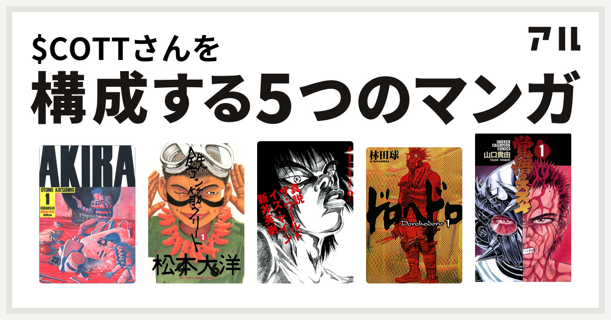 Cottさんを構成するマンガはakira 鉄コン筋クリート 真説 ザ ワールド イズ マイン ドロヘドロ 覚悟のススメ 私を構成する5つのマンガ アル