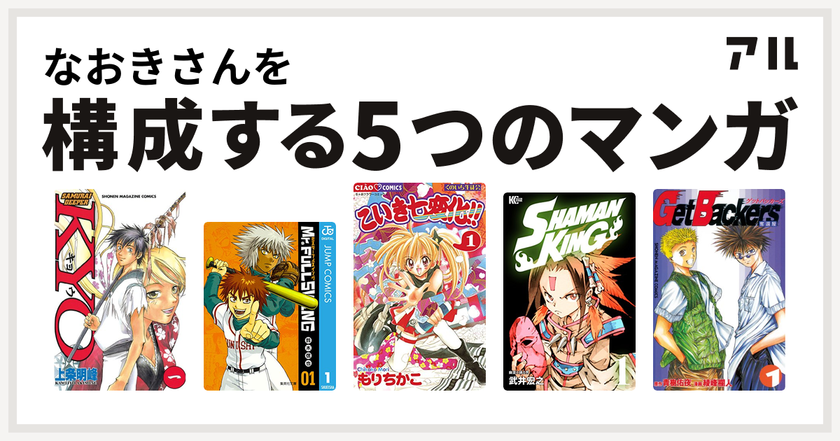 なおきさんを構成するマンガはsamurai Deeper Kyo Mr Fullswing こいき七変化 Shaman King シャーマンキング Getbackers 奪還屋 私を構成する5つのマンガ アル