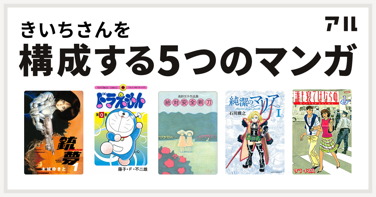 きいちさんを構成するマンガは銃夢 ドラえもん 絶対安全剃刀 高野文子作品集 純潔のマリア 誰も寝てはならぬ 私を構成する5つのマンガ アル